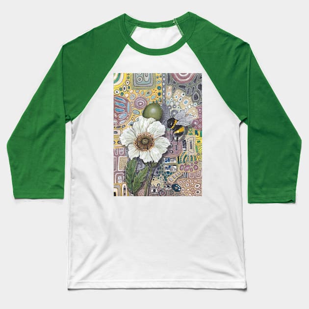 Bumblebee with White Poppy Baseball T-Shirt by cheriedirksen